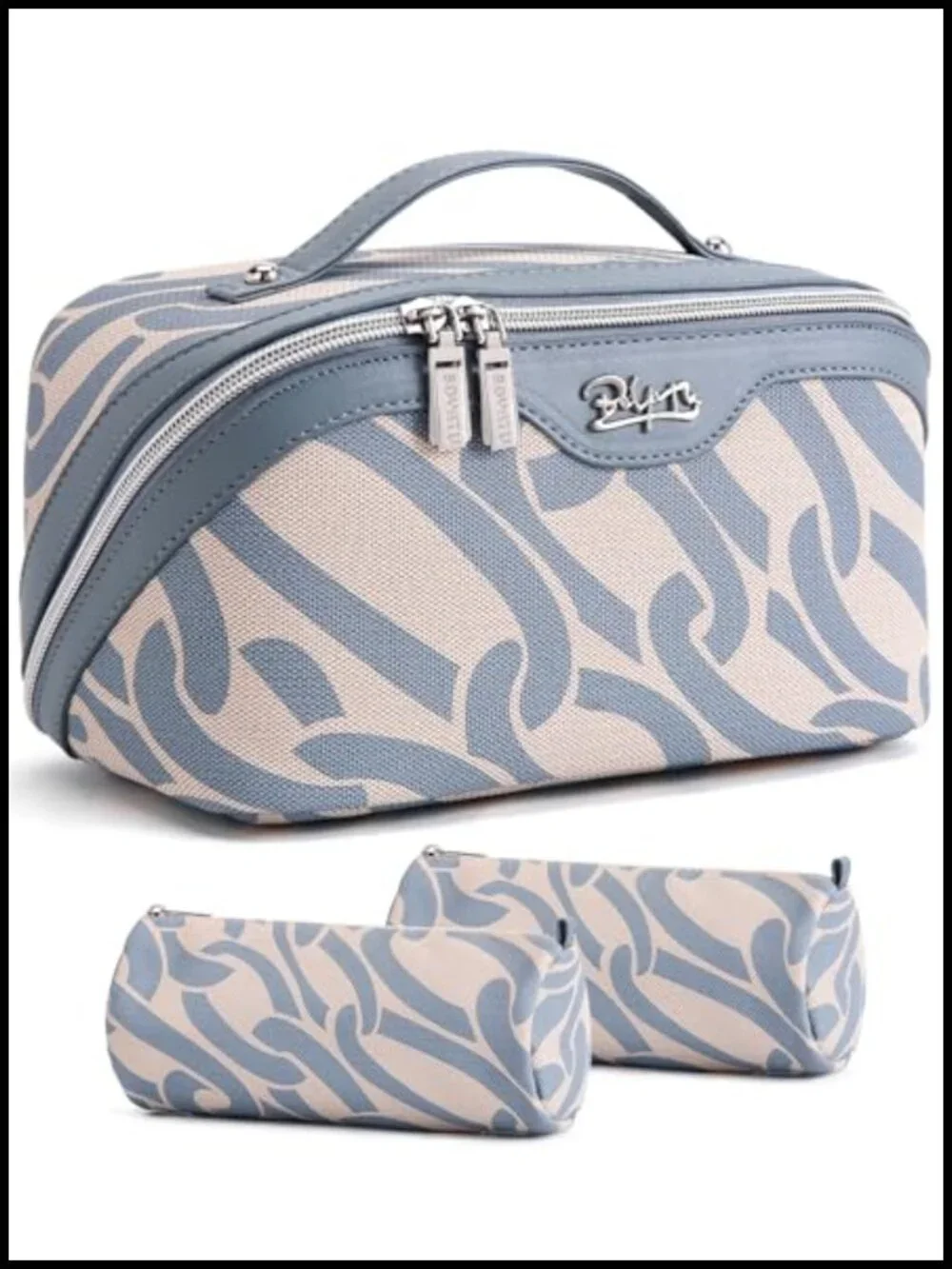 3-Piece Travel Makeup Bag Set, Waterproof PU Leather Cosmetic Organizer with